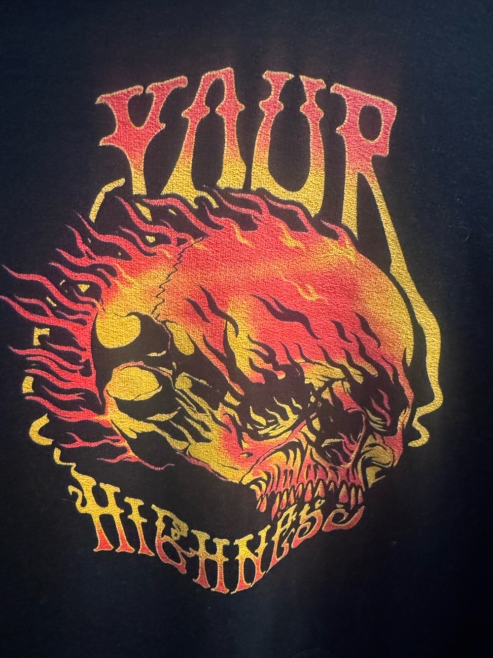 Your Highness Consciousness Hoodie Skull on Fire Black Sweatshirt Size Medium